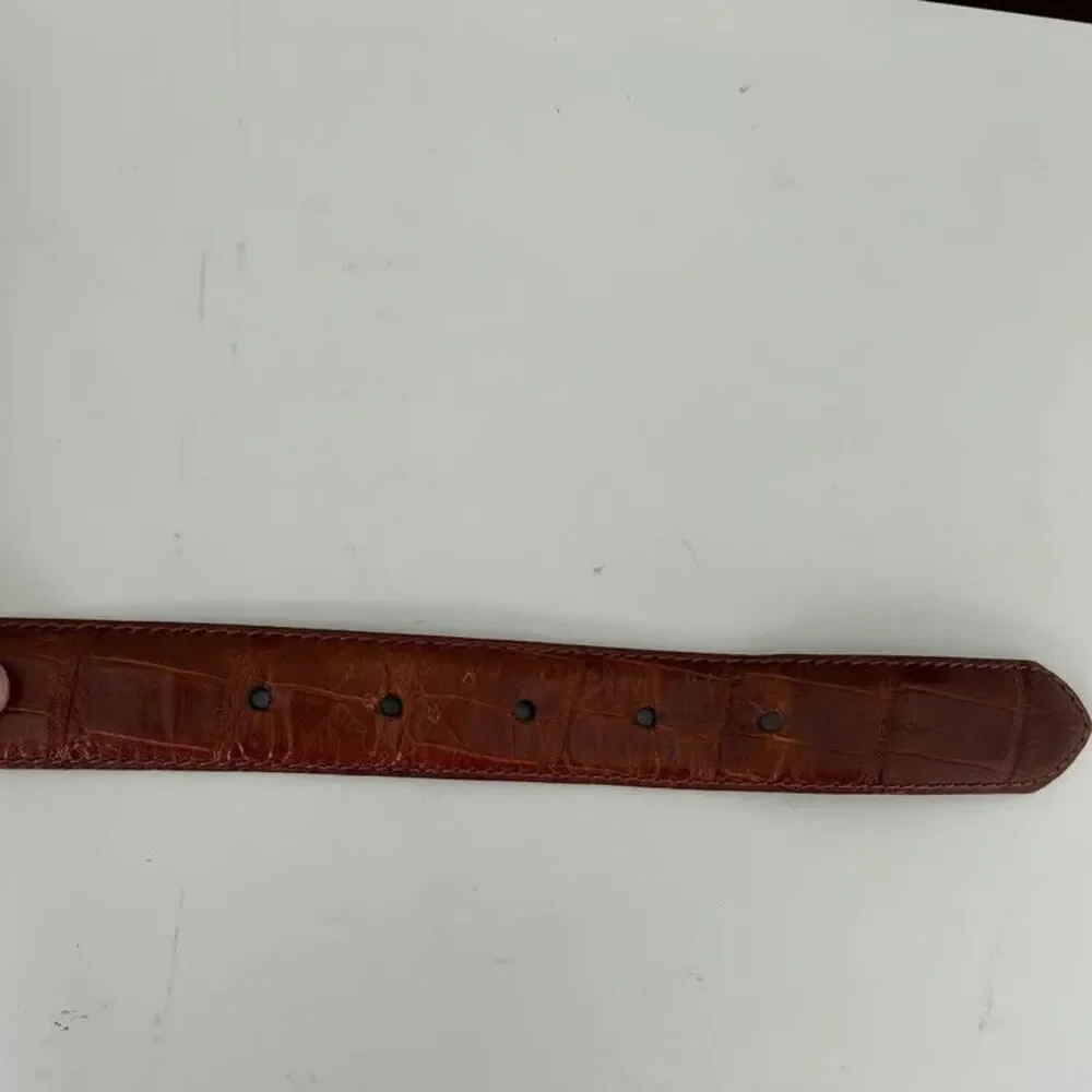 Mens Brown Leather Belt Crocodile Embossed Top Grain Cowhide Gold Buckle Size 38